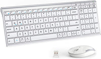 New in box! iClever GK03 Wireless Keyboard and Mouse Combo - 2.4G Portable Wireless Keyboard Mouse, Rechargeable Battery Ergonomic Design Full Size Slim Thin Stable Connection Adjustable DPI, Silver and White