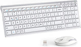 New in box! iClever GK03 Wireless Keyboard and Mouse Combo - 2.4G Portable Wireless Keyboard Mouse, Rechargeable Battery Ergonomic Design Full Size Slim Thin Stable Connection Adjustable DPI, Silver and White