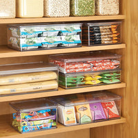iDesign Kitchen Binz Hinged Lid Stackable Plastic Organizer Bin, 10.75 x 7.25 x 3.75 Inch, Clear
