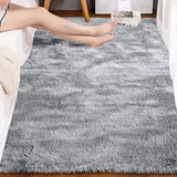 New 2' X 4' PAGISOFE Fluffy Hairy High Pile Furry Area Rugs Shag Throw Faux Fur Rug Carpet (Grey/White) Great for beside runner, Kids room etc.