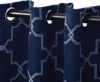 Superior Imperial Trellis Quality Soft, Insulated, Thermal, Woven Blackout Grommet Printed Curtain Panel Pair (Set of 2) 52" x 96" - Navy Blue