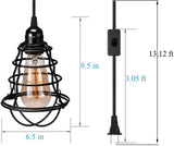 New Industrial Plug in Pendant Light Vintage Hanging Cage Pendant Lighting E26 E27 Mini Pendant Light Edison Plug in Light Fixture On/Off Switch, 2 Pack!