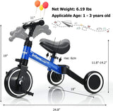 New assembled INFANS 3 in 1 Kids Tricycles for 1-3 Years Old, Toddler Bike 3 Wheel for Boys Girls, Lightweight Baby Balance Bike 2 Wheel, Adjustable Seat & Handlebar, Training Kids Trike w/Removable Pedal (Blue) Retails $110+