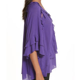 New Women's IRO Abby purple ruffle shirt in 100% Viscose silk, Sz 10/12, Retails $265+