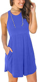 isermeo Blue Women's Summer Sleeveless Casual Dresses Swing Cover Up Elastic Sundress Beach Tank Dress with Pockets Size Small
