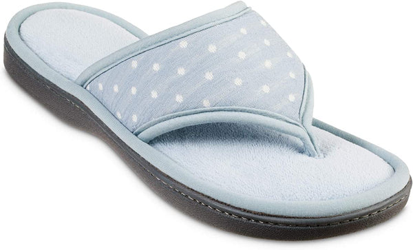 New with tags! isotoner Womens Jersey Dot Ada Thong with Microterry Sock in pale blue, Sz S 6.5-7