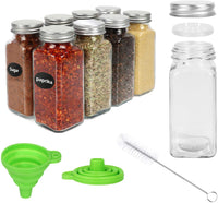 30 Pcs Glass Spice Jars with Spice Labels , 4oz Empty Square Spice Bottles with Shaker Lids and Airtight Metal Caps ,Chalk Marker and Silicone Collapsible Funnel Included