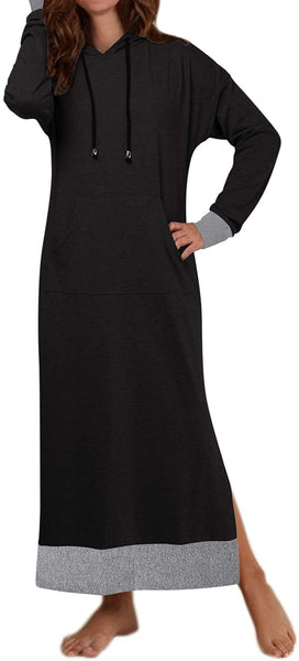New with tags! Jacansi Women's Winter Hoodie Sweatshirt Dress Side Split Maxi Dresses with Pocket, Black, grey, Sz S!