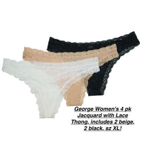 Brand new George Women's 4 Pack Jacquard Thong, Sz XL! Includes 2 beige, 2 black!