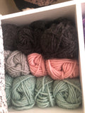 Hand Crocheted Messy Bun Beanie in choice of Light Grey, Rose Quartz Pink, Dark Grey & Light Teal! One Size!