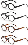 New JM 4 Pack Spring Hinge Vintage Round Reading Glasses for Men Women, each comes with a stylish grey felt holder, +4.50