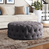 Large 42 Inch Diameter Round Grey Jumaane Round Tufted Cocktail Ottoman! 300 Lb Capacity! Retails $986 W/Tax!