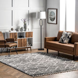 New Wayfair Grey Diamond Moroccan Shag With Tassels Area Rug, 2Ft 6" X 6 ft 8"!