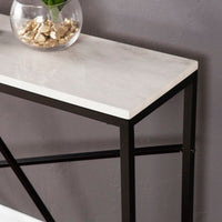 Brand new Fully Assembled Kardos 52" Console Table! Powder Coated iron Base with Faux Marble Top! Retails $279.99