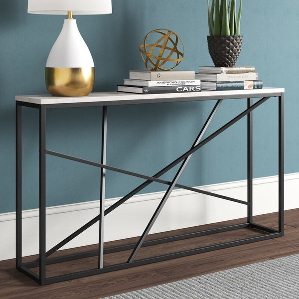 Brand new Fully Assembled Kardos 52" Console Table! Powder Coated iron Base with Faux Marble Top! Retails $279.99
