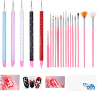 New in package! Kare & Kind 20x Nail Art Accessories - 15x Nail Art Brushes, 5x Double Ended Sculpting and Dotting Pen - DIY, Home, Salon, Professional Use - Also for Cake Decorating, Crafting, Clay Art, Pottery