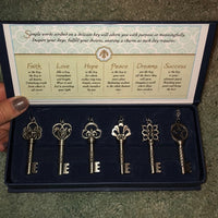 Brand new in gift box! Treasured Keys to Life Inspirational Key Necklace! Faith Love Hope Peace Dreams Success Key Charms!
