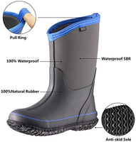 New in box! MCIKCC Kids' High Waterproof Rubber Rain and Snow Boot, Grey, Sz 2! Great for All Seasons!