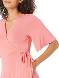 New Amazon Essentials Women's Standard Kimono Sleeve Wrap Dress in bright Coral, Sz M!