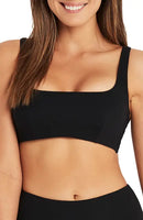 New Women's Simple Square Neck Over the Shoulder Bikini Top - Kona Sol, Black, Sz L fits 12-14! TOP ONLY!