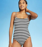 New with tags! Kona Sol Women's one piece swimsuit in Burgundy & White Stripe! Sz L