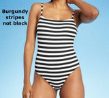 New with tags! Kona Sol Women's one piece swimsuit in Burgundy & White Stripe! Sz L