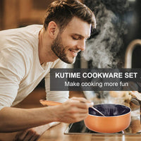 Brand new in box! KUTIME 6pcs Cookware Set! Copper Aluminum Pan with Lid Gas Induction Compatible!