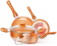 Brand new in box! KUTIME 6pcs Cookware Set! Copper Aluminum Pan with Lid Gas Induction Compatible!