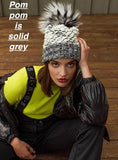 KYI KYI HARMONY KNIT BEANIE WITH FAUX FUR POM IN GREY/ BLACK/ WHITE! ONE SIZE! RETAILS $150+