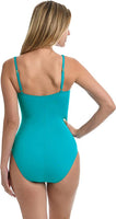 New with tags! La Blanca Island Goddess Over The Shoulder Twist Mio One Piece Sz 6, Teal! Retails $153+