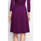 New Lands End 3/4-Sleeve Knit Surplice Dress in Wine Grape Purple, Sz M 1O-12