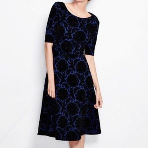 New Lands End Blue Black Velvet Flocked Floral Fit Flare Ponte Knit Mi The Warehouse Liquidation New Lands End Blue Black Velvet Flocked Floral Fit Flare Ponte Knit Mi The Warehouse Liquidation