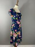 New Lands End Navy Blue Floral Dress Womens Sz M 1O-12 Stretchy Jersey Knit Short Sleeve!