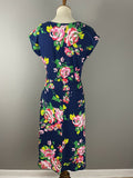 New Lands End Navy Blue Floral Dress Womens Sz M 1O-12 Stretchy Jersey Knit Short Sleeve!