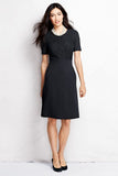 New Lands End Women's Short Sleeve Knit Lace Panel Welt Pocket Sheath Dress with pockets, Black, Flattering fit, Sz 8P