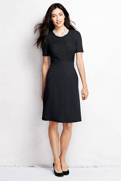 New Lands End Women's Short Sleeve Knit Lace Panel Welt Pocket Sheath The Warehouse Liquidation New Lands End Women's Short Sleeve Knit Lace Panel Welt Pocket Sheath The Warehouse Liquidation