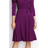 New Lands End 3/4-Sleeve Knit Surplice Dress in Wine Grape Purple, Sz S 6-8