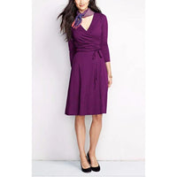 New Lands End 3/4-Sleeve Knit Surplice Dress in Wine Grape Purple, Sz M 1O-12