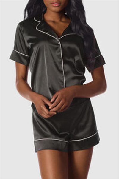 New with tags!  LA SENZA SLEEP Satin SS Top n Short Set w Piping in Black, Sz S! Retails $49.99+