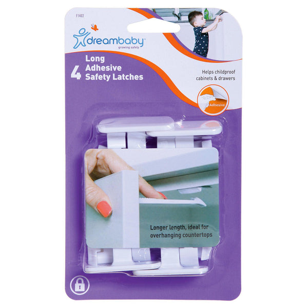 New Dreambaby® Adhesive Safety Latches - Long - 4 Pack
