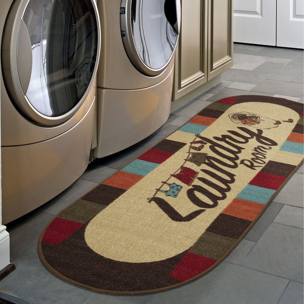 New Tarpan Laundy Room Mat Non-Slip Runner Rug by Ottomanson! 1ft 8" X 4 ft 9" Oval!