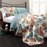 New Lush Decor Vibrant Lush Decor Layla Quilt Floral Leaf Print 3 Piece Reversible Bedding Set, Orange & Blue! King! MSRP $249+