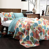 New Lush Decor Vibrant Lush Decor Layla Quilt Floral Leaf Print 3 Piece Reversible Bedding Set, Orange & Blue! King! MSRP $249+