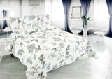 New in package! Wayfair Alcott Hill Beautiful Rich Printed 2 Pieces Luxury Quilt Set with 2 Quilted Shams, Bird and Leaves Pattern, Blue and White, QUEEN!