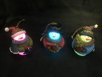 Set of 3 Lighted LED Snowman Ornaments designed by Tricia Santry! Change colours and produce a beautiful soft glow!