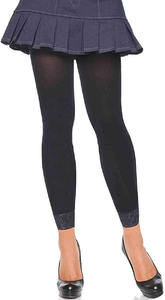 New in package! Leg Avenue Women's Opaque Footless Tights with Lace Trim! Black! Fits 90-160 Lbs!