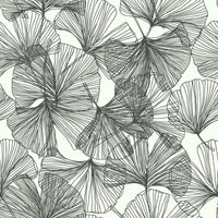Black/White Lesure Leaves 16.5' L x 20.5" W Peel and Stick Wallpaper Roll! Retails $66/Roll!