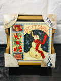 New Absorbent Stone Coasters with Let it Snow Print in Solid Oak Holder! RETAILS $22+