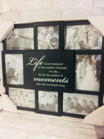 Life Moments Black Picture Frame! Comes Ready to Hang! Spots to hold 8 Memories!