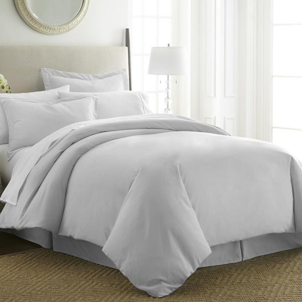 Premier 3300 Bamboo Comfort Ultra Soft 3 Piece Reversible Duvet Cover set, Fits Queen! Wrinkle, Fade & Stain Resistant! Light Grey!